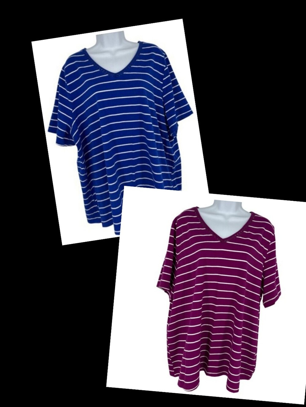 2 Women’s Tops, Catherines Blue, Purple Stripe V-Neck Tops Size 2X